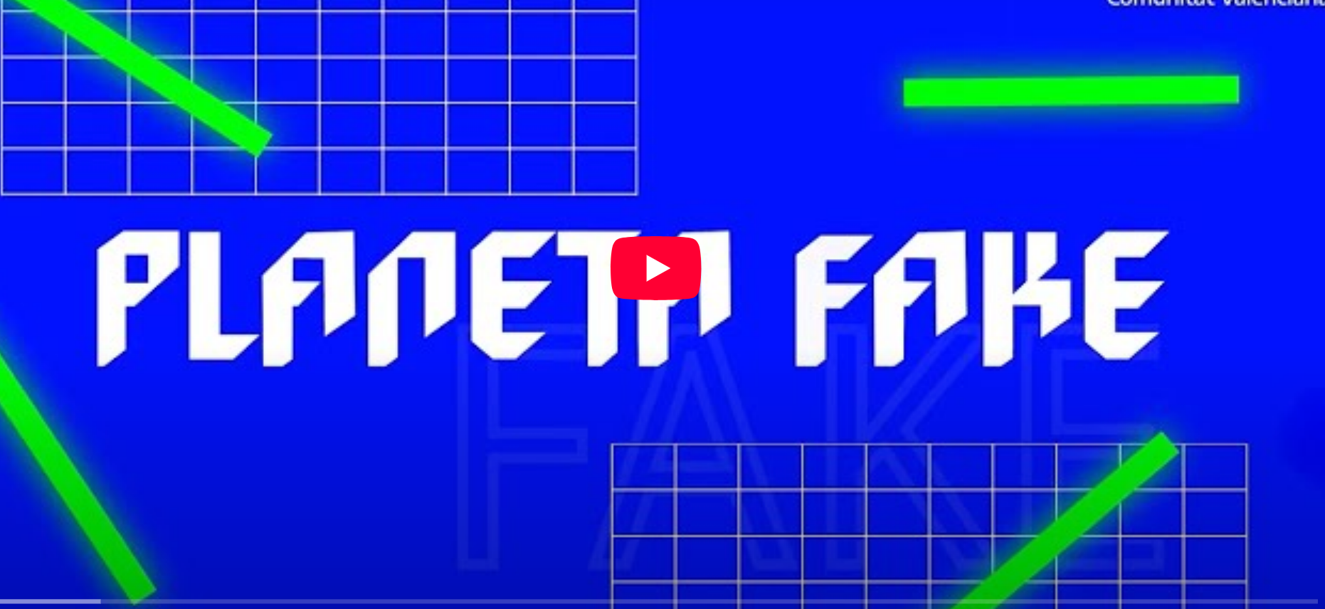 Logo de Planeta Fake sobre fondo azul